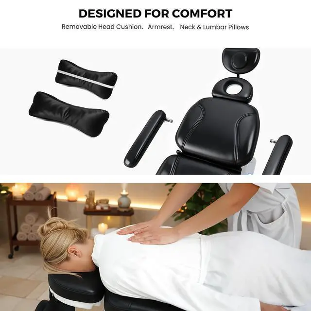 Alt view image 5 of 7 - 4-Motor Electric Massage Table with Built-in Charging Station, Dual Remote Control, Professional Spa Bed, Facial Chair for Esthetician, Salon & Medical, Adjustable Height & Angle, Rolling Base (Black)