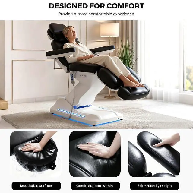 Alt view image 7 of 7 - 4-Motor Electric Massage Table with Built-in Charging Station, Dual Remote Control, Professional Spa Bed, Facial Chair for Esthetician, Salon & Medical, Adjustable Height & Angle, Rolling Base (Black)