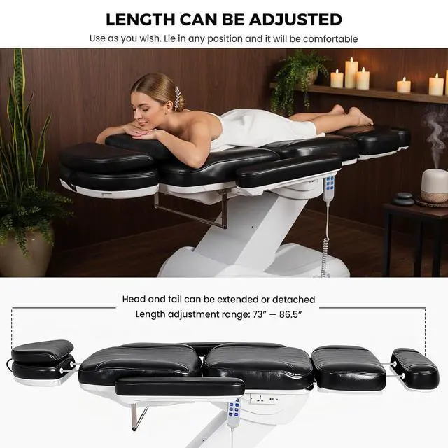 Alt view image 6 of 7 - 4-Motor Electric Massage Table with Built-in Charging Station, Dual Remote Control, Professional Spa Bed, Facial Chair for Esthetician, Salon & Medical, Adjustable Height & Angle, Rolling Base (Black)