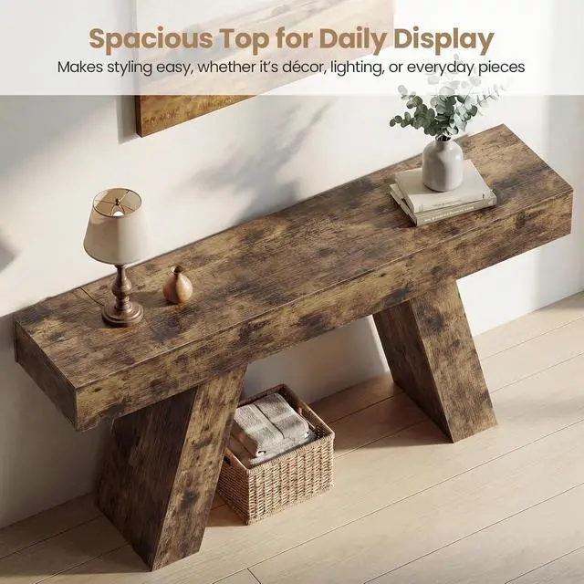 Alt view image 5 of 7 - 63-Inch Long Console Table w/Storage Drawers, Wood Grain Sofa Table Behind Couch, for Entryway, Entrance, Hallway, Foyer, Living Room (Rustic Brown)