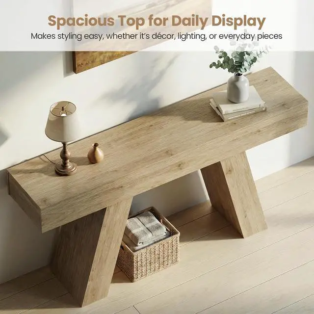 Alt view image 5 of 7 - 63-Inch Long Console Table with Storage Drawers, Wood Grain Sofa Table Behind Couch, for Entryway, Entrance, Hallway, Foyer, Living Room (Nature Wood)