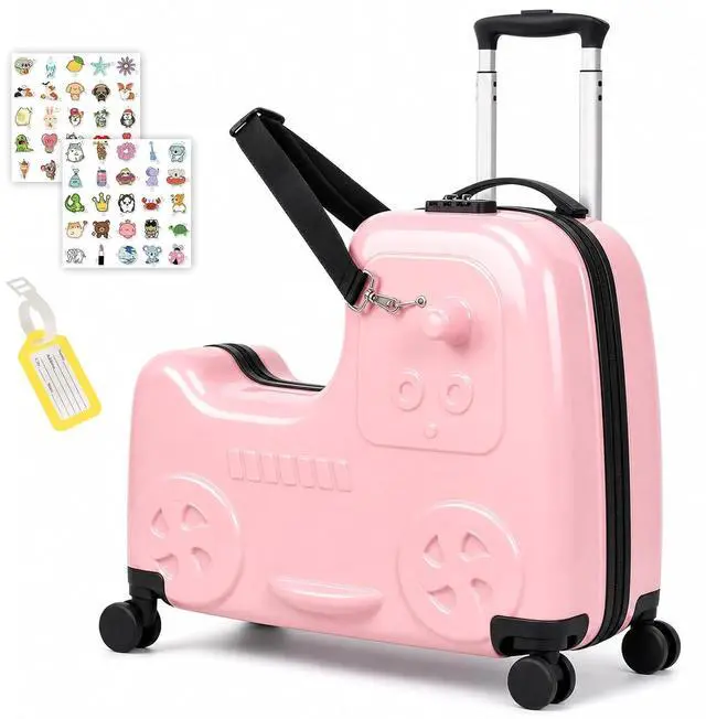 Main image of 22" Kids Ride-On Suitcase with Safety Strap, Multifunctional Kids' Luggage with Double Spinner Wheels, Durable and Lightweight for Boys and Girls Ages 2-10Pink