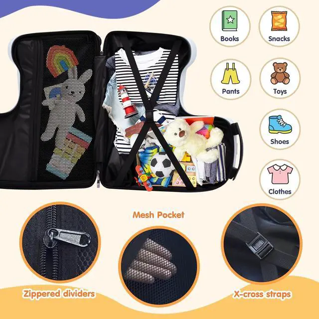 Alt view image 4 of 7 - 22" Kids Ride-On Suitcase with Safety Strap, Multifunctional Kids' Luggage with Double Spinner Wheels, Durable and Lightweight for Boys and Girls Ages 2-10 (Blue, 22-inch)