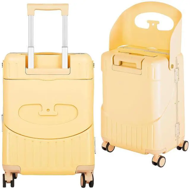 Main image of 20" Carry On Luggage with Seat For Kids & AdultsHardside Ride On Suitcase with 360°Spinner and TSA Lock For Travel (Yellow, 20")