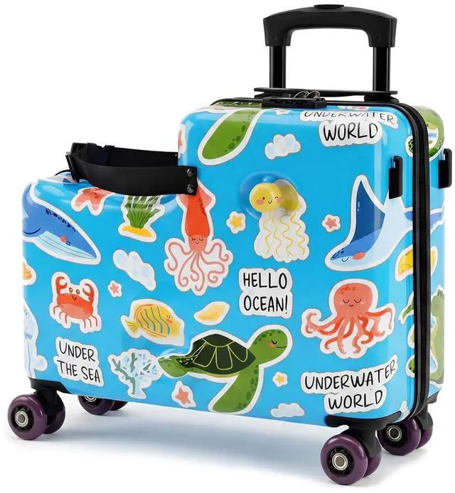 Main image of 20" Kids Ride On Suitcase, Lightweight Hardshell Travel Luggage with Wheels | Child Safety Design, Built-In Safety Belt, Stable Footrest, 360° Spinner Wheels, TSA Lock, Cute Pattern, Organized Storage