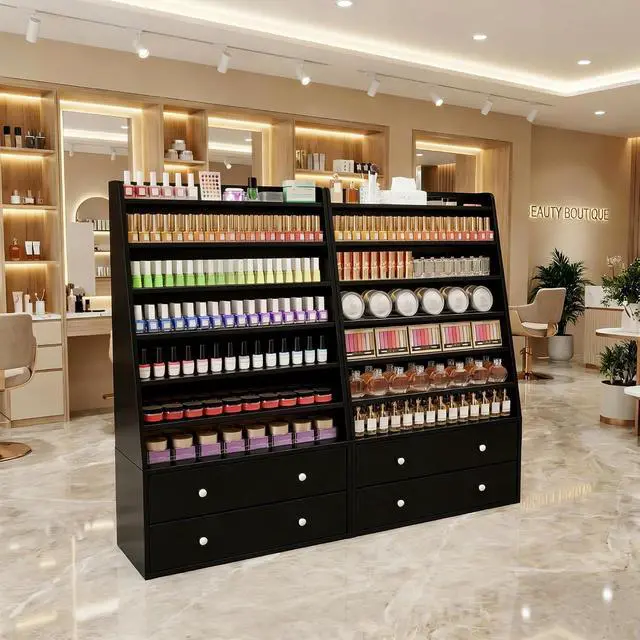 Alt view image 7 of 7 - Nail Polish Rack with 2 Drawers, Salon Display & Storage Cabinet with Acrylic Baffle, Holds 700+ Bottles of Polishes, Essential Oils & Perfumes, Suitable for Nail Salon & Beauty Store, Black