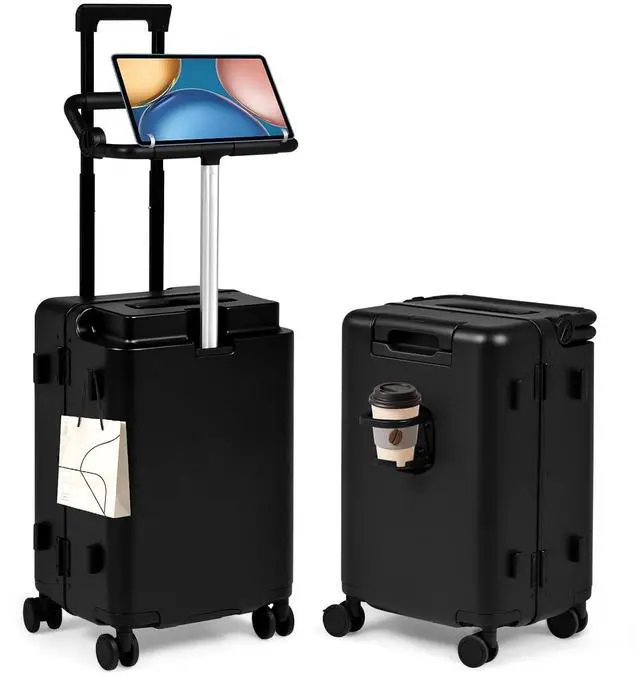 Main image of 20" Kids Ride on Suitcase with Adjustable Seat, Hardside Carry on Travel Suitcase with Spinner Wheels, TSA Lock, Cup & Tablet Holder(Black with Fence)
