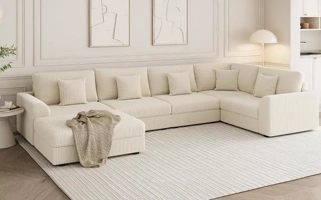 Main image of 146" Modular Sectional Sofa, 6-Piece U-Shaped Couch with Ottoman | Oversized Deep Seating, Converts to Sofa Bed, Solid Wood Frame, Soft Corduroy Fabric, Tool-Free Assembly