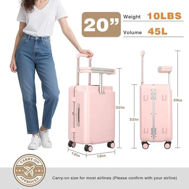 Alt view image 7 of 7 - Kids Ride-On Luggage with Adjustable Safety Seat, 20 Inch Carry On Suitcase with 360° Silent Wheels, Cup & Tablet Holder, TSA Lock, For Toddlers to Adults, 200lbs Support, Lightweight Travel Suitcase