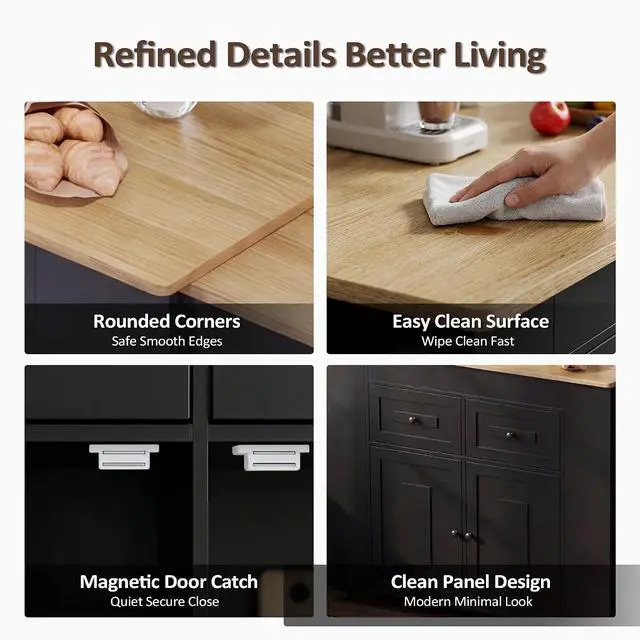 Alt view image 6 of 7 - Extendable Kitchen Island with Storage & Built-in Power Outlet (Black) | 47"-72" Extendable Tabletop, Adjustable Shelf, Lockable Rolling Casters, Open Storage Rack