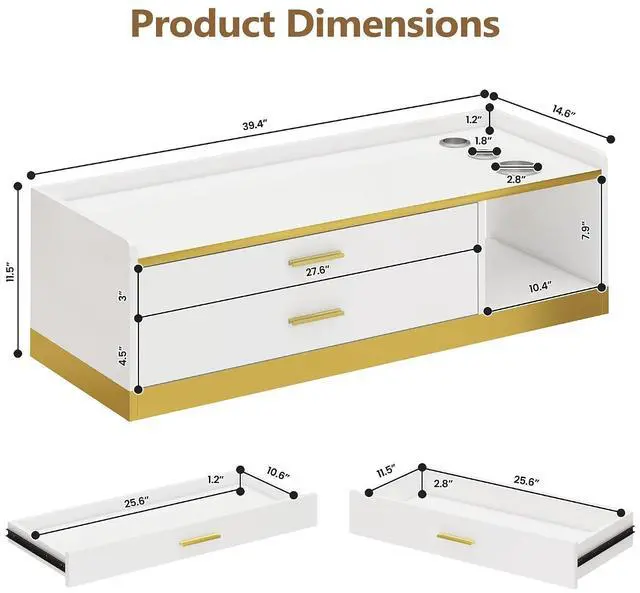 Alt view image 2 of 7 - 39.4" Wall Mount Salon Stations for Hair Stylist, Professional Floating Barber Desk with Gold Accent, 2 Drawers & 3 Tool Holders, Styling Station with Storage for Barbershop, Beauty & Spa, White