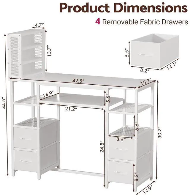 Alt view image 2 of 7 - Manicure Table Nail Desk, Double Tabletop Manicure Desk for Nail Tech, Professional Nail Station w/ 3-Tier Storage Rack, 4 Drawers & Open Shelves, for Beauty, Salon, Spa & Home, White