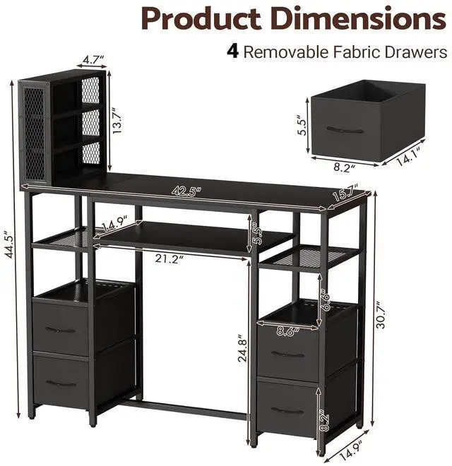 Alt view image 2 of 7 - Manicure Table Nail Desk, Double Tabletop Manicure Desk for Nail Tech, Professional Nail Station w/ 3-Tier Storage Rack, 4 Drawers & Open Shelves, for Beauty, Salon, Spa & Home, Black