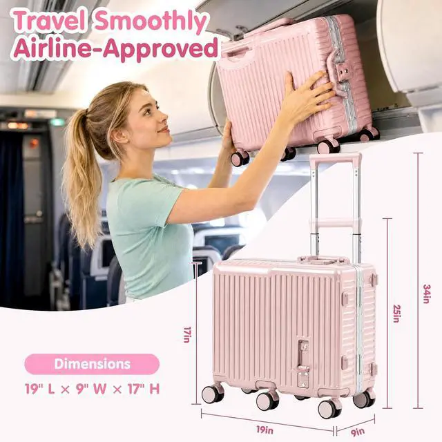 Alt view image 5 of 7 - Kids Ride-On Luggage, 20" Aluminum Frame Carry-On with 6 Wheels (Pink) | Premium Construction, 200 lb Capacity, Foldable Footrest, Dual Locks, Easy-Lift Handles & Utility Hook for Family Travel