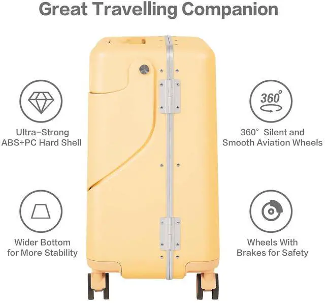 Alt view image 5 of 7 - 20" Carry On Luggage with Seat For Kids & AdultsHardside Ride On Suitcase with 360°Spinner and TSA Lock For Travel (Yellow, 20")
