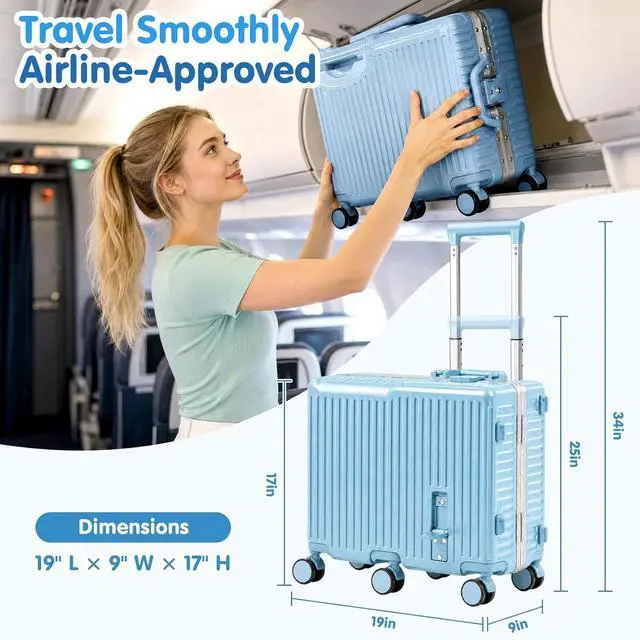 Alt view image 5 of 7 - Kids Ride-On Luggage, 20" Aluminum Frame Carry-On with 6 Wheels (Blue) | Premium Construction, 200 lb Capacity, Foldable Footrest, Dual Locks, Easy-Lift Handles & Utility Hook for Family Travel