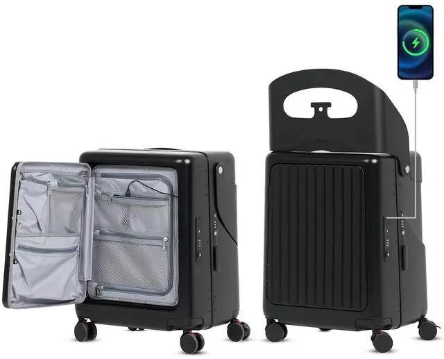 Main image of 20" Carry On Luggage with Seat For Kids & AdultsHardside Ride On Suitcase Front Opening with 360°Spinner and TSA Lock For Travel (Black with Front Open, 20")