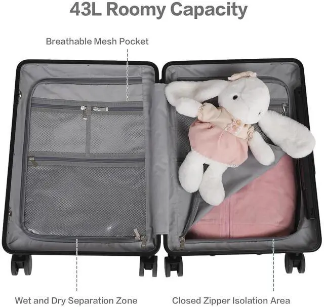 Alt view image 5 of 7 - 20" Carry On Luggage with Seat For Kids & AdultsHardside Ride On Suitcase Front Opening with 360°Spinner and TSA Lock For Travel (Black with Front Open, 20")