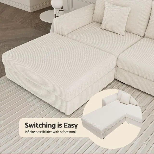 Alt view image 7 of 7 - 146" Modular Sectional Sofa, 6-Piece U-Shaped Couch with Ottoman | Oversized Deep Seating, Converts to Sofa Bed, Solid Wood Frame, Soft Corduroy Fabric, Tool-Free Assembly