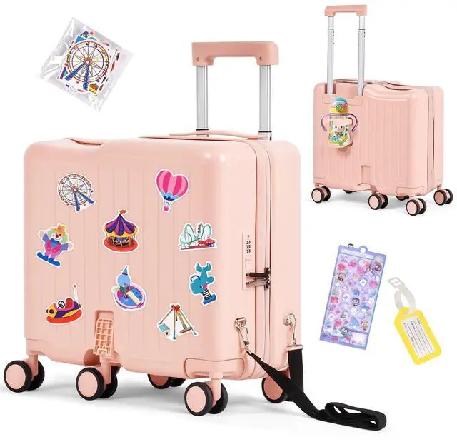 Main image of Kids Ride-On Luggage, 20" Hardshell Carry-On Suitcase with 6 Spinner Wheels, Foldable Pedal, Hidden Cup Holder & Combination Lock for Toddlers & Children (Light Pink, 20-inch)