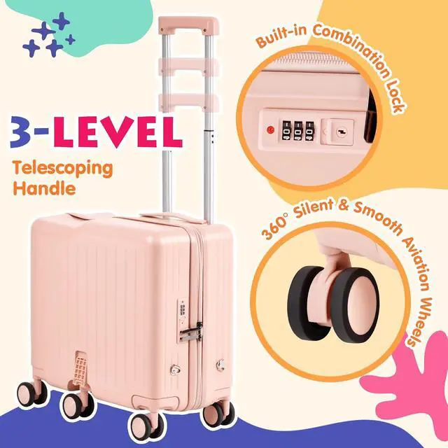 Alt view image 2 of 7 - Kids Ride-On Luggage, 20" Hardshell Carry-On Suitcase with 6 Spinner Wheels, Foldable Pedal, Hidden Cup Holder & Combination Lock for Toddlers & Children (Light Pink, 20-inch)