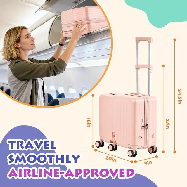 Alt view image 7 of 7 - Kids Ride-On Luggage, 20" Hardshell Carry-On Suitcase with 6 Spinner Wheels, Foldable Pedal, Hidden Cup Holder & Combination Lock for Toddlers & Children (Light Pink, 20-inch)