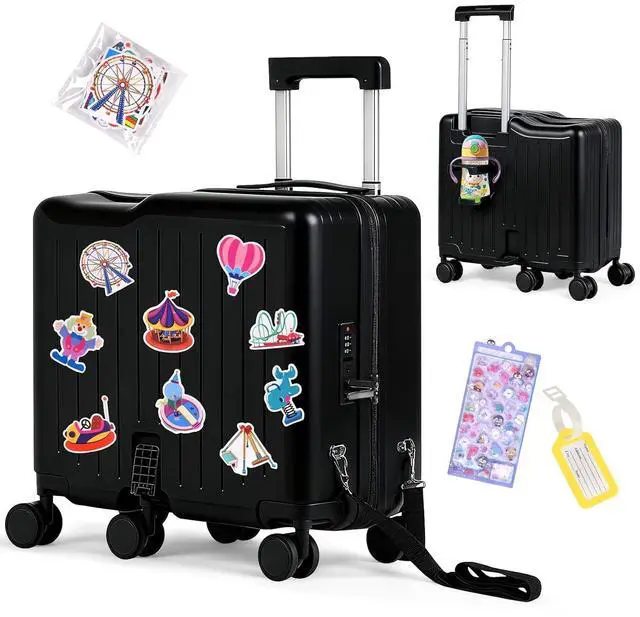 Main image of Kids Ride-On Luggage, 20" Hardshell Carry-On Suitcase with 6 Spinner Wheels, Foldable Pedal, Hidden Cup Holder & Combination Lock for Toddlers & Children (Black, 20-inch)