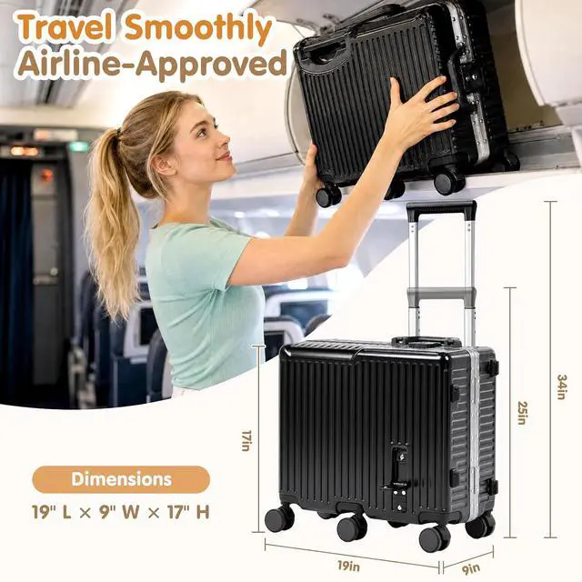 Alt view image 7 of 7 - Kids Ride-On Luggage, 20" Aluminum Frame Carry-On with 6 Wheels (Black) | Premium Construction, 200 lb Capacity, Foldable Footrest, Dual Locks, Easy-Lift Handles & Utility Hook for Family Travel
