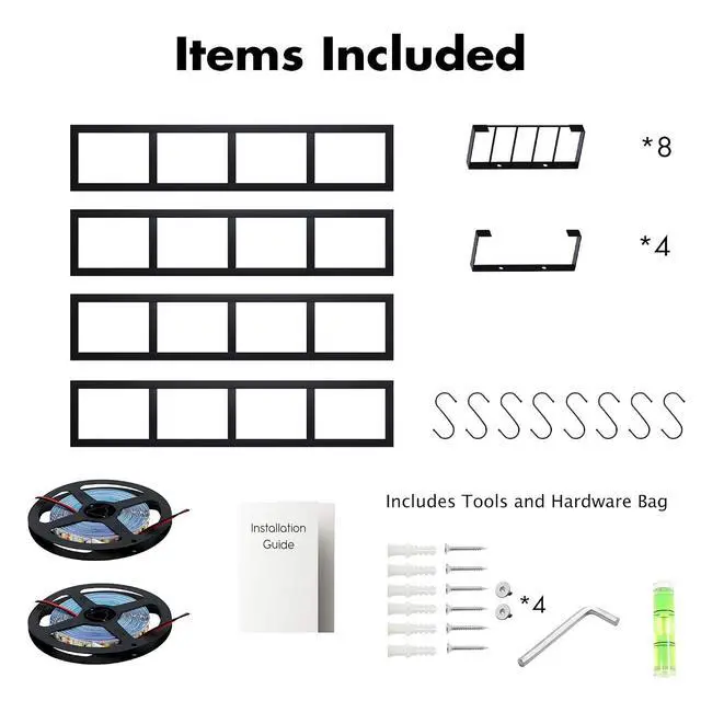 Alt view image 5 of 7 - Wall-Mounted CD Storage Shelf with DIY LED Strip, Floating Media Storage Rack with Hooks, Cube Organizer for Video Games Set of 4