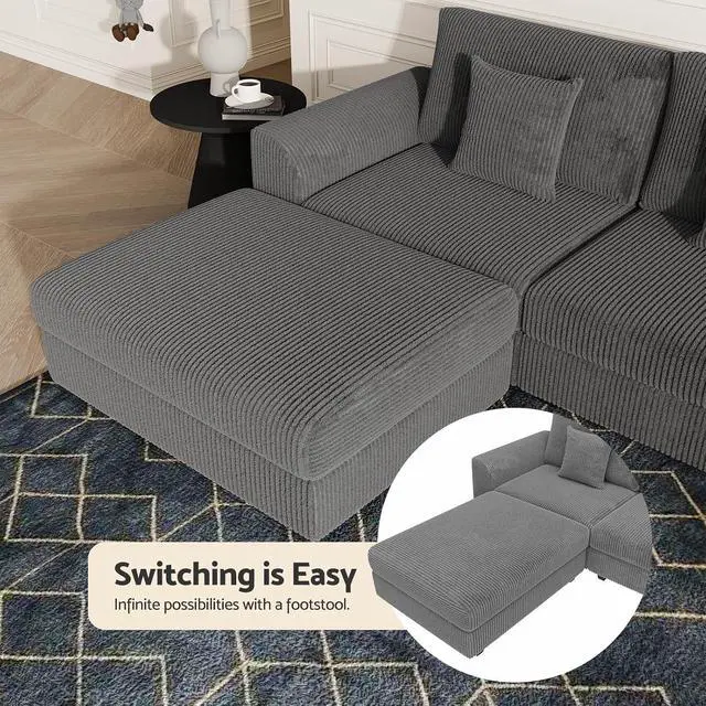 Alt view image 7 of 7 - 146" Modular Sectional Sofa, 6-Piece U-Shaped Couch with Ottoman | Oversized Deep Seating, Converts to Sofa Bed, Solid Wood Frame, Soft Corduroy Fabric, Tool-Free Assembly