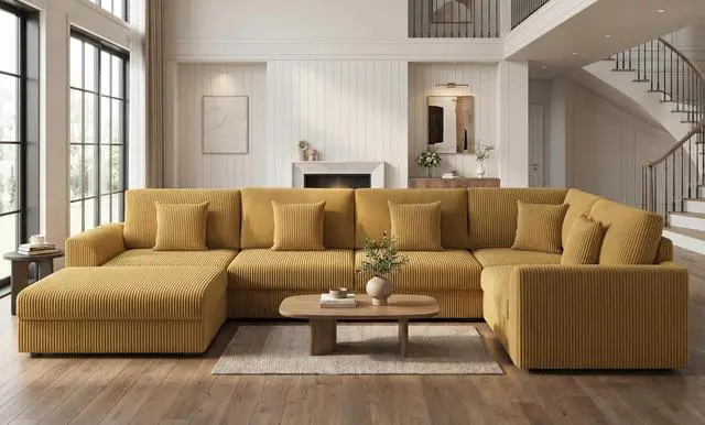 Main image of 146" Modular Sectional Sofa, 6-Piece U-Shaped Couch with Ottoman | Oversized Deep Seating, Converts to Sofa Bed, Solid Wood Frame, Soft Corduroy Fabric, Tool-Free Assembly