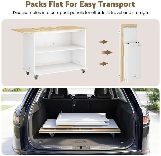 Alt view image 2 of 7 - Portable Charcuterie Cart, 46" Foldable Buffet Table on Wheels, Detachable | Drop Leaf TableTop, 12 Food Pan Holes, 1/6 GN Compatible, Fold-Flat & Detachable, Adjustable Shelf, DIY Stickers, 4 Casters