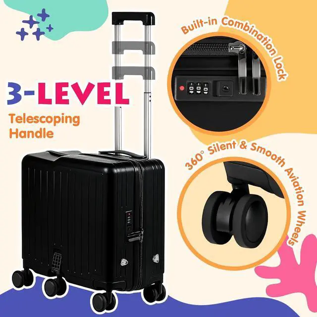 Alt view image 2 of 7 - Kids Ride-On Luggage, 20" Hardshell Carry-On Suitcase with 6 Spinner Wheels, Foldable Pedal, Hidden Cup Holder & Combination Lock for Toddlers & Children (Black, 20-inch)