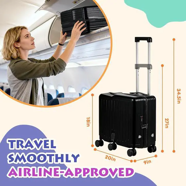 Alt view image 7 of 7 - Kids Ride-On Luggage, 20" Hardshell Carry-On Suitcase with 6 Spinner Wheels, Foldable Pedal, Hidden Cup Holder & Combination Lock for Toddlers & Children (Black, 20-inch)
