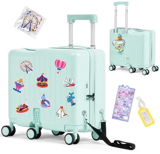 Main image of Kids Ride-On Luggage, 20" Hardshell Carry-On Suitcase with 6 Spinner Wheels, Foldable Pedal, Hidden Cup Holder & Combination Lock for Toddlers & Children (Green, 20-inch)