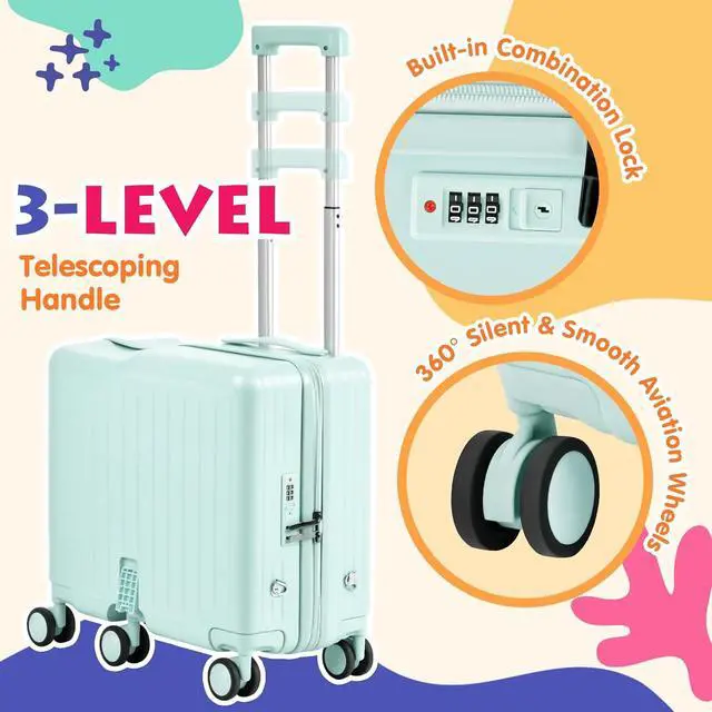 Alt view image 2 of 7 - Kids Ride-On Luggage, 20" Hardshell Carry-On Suitcase with 6 Spinner Wheels, Foldable Pedal, Hidden Cup Holder & Combination Lock for Toddlers & Children (Green, 20-inch)