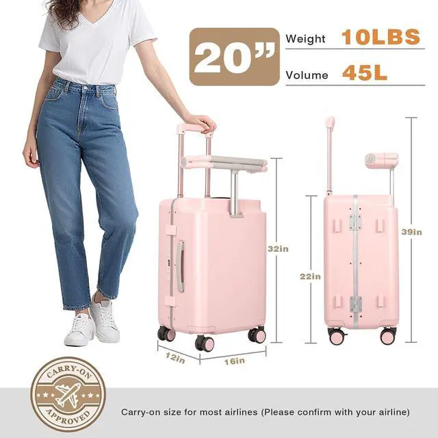 Alt view image 7 of 7 - 20" Adjustable Fence Luggage with Seat, Carry On Suitcase for Kids & Adults, 200lbs Support, 360° Silent Wheels with TSA Lock, Tablet & Cup Holder(Pink)