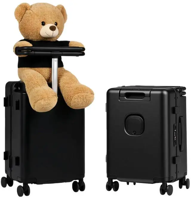 Main image of 20" Adjustable Fence Luggage with Seat, Carry On Suitcase for Kids & Adults, 200lbs Support, 360° Silent Wheels with TSA Lock, Tablet & Cup Holder(Black)
