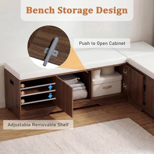 Alt view image 3 of 7 - Extendable Breakfast Nook Set with Storage Bench, Corner Dining Table Set | Extendable Table Design, Hidden Storage Benches, 6-Piece Dining Set, Built-In Glass Holders, Indoor & Outdoor Use