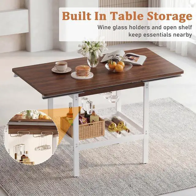 Alt view image 5 of 7 - Extendable Breakfast Nook Set with Storage Bench, Corner Dining Table Set | Extendable Table Design, Hidden Storage Benches, 6-Piece Dining Set, Built-In Glass Holders, Indoor & Outdoor Use