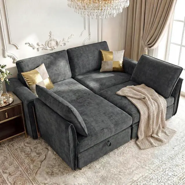 Alt view image 4 of 7 - Modular Sectional Sofa, Chenille Sofa with Storage, Deep Seat Couch | Storage Under Each Seat, Extra Deep Seating, Chenille Fabric, Flexible Layout, Gold Metal Accents, Washable Covers