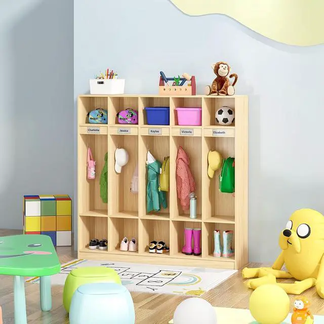Alt view image 2 of 7 - 5-Section Classroom Coat Locker with 10 Cubbies, Daycare Cubbies with 10 Hooks, Kindergarten Lockers for Home, School, Nursery