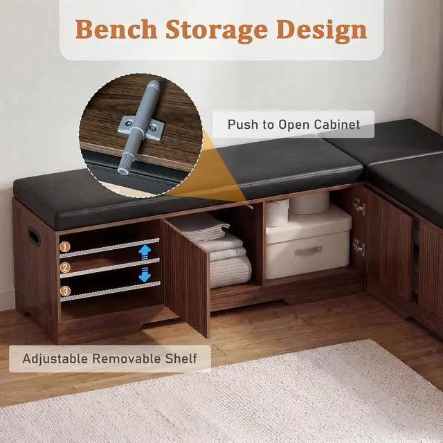 Alt view image 3 of 7 - Extendable Breakfast Nook Set with Storage Bench, Corner Dining Table Set | Extendable Table Design, Hidden Storage Benches, 6-Piece Dining Set, Built-In Glass Holders, Indoor & Outdoor Use