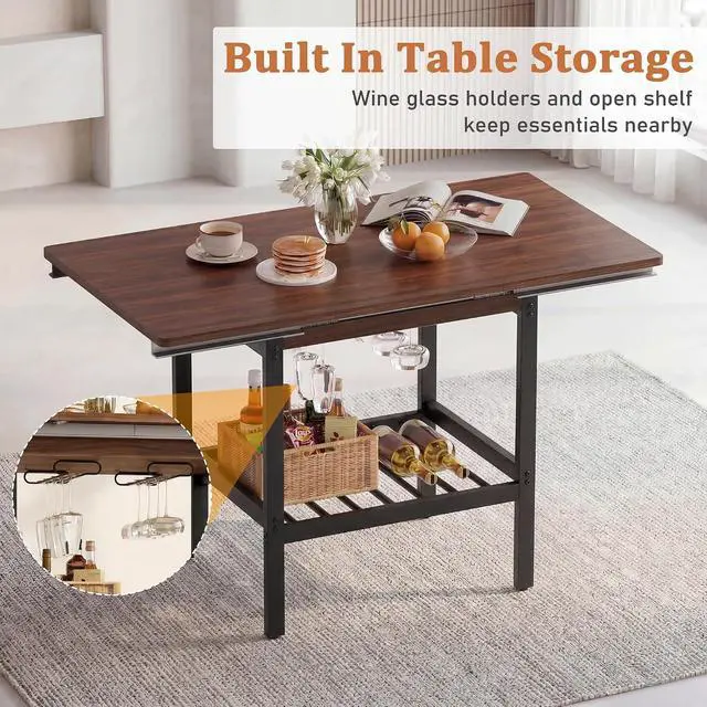 Alt view image 5 of 7 - Extendable Breakfast Nook Set with Storage Bench, Corner Dining Table Set | Extendable Table Design, Hidden Storage Benches, 6-Piece Dining Set, Built-In Glass Holders, Indoor & Outdoor Use