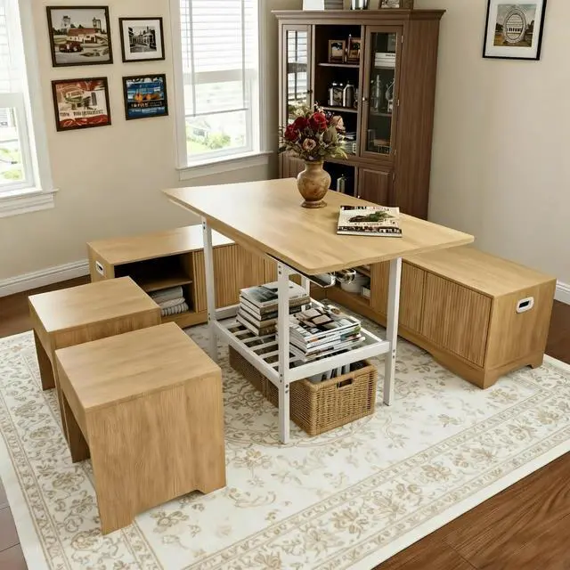 Main image of Extendable Breakfast Nook Set with Storage Bench, Corner Dining Table Set | Extendable Table Design, Hidden Storage Benches, 6-Piece Dining Set, Built-In Glass Holders, Indoor & Outdoor Use
