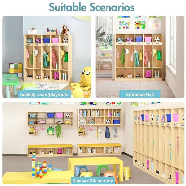 Alt view image 6 of 7 - 5-Section Classroom Coat Locker with 10 Cubbies, Daycare Cubbies with 10 Hooks, Kindergarten Lockers for Home, School, Nursery