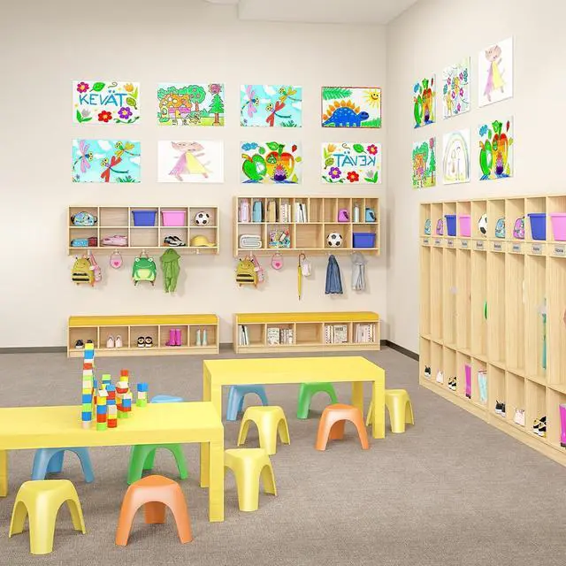 Alt view image 7 of 7 - 5-Section Classroom Coat Locker with 10 Cubbies, Daycare Cubbies with 10 Hooks, Kindergarten Lockers for Home, School, Nursery