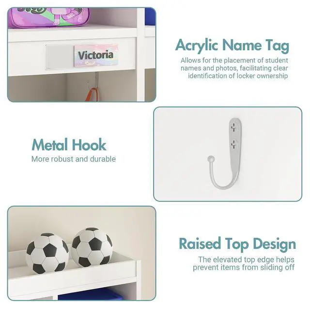 Alt view image 5 of 7 - 3-Section Classroom Coat Locker with 6 Cubbies | 6 Hooks, Acrylic Mirror, Raised Edge, for Home, School, Nursery