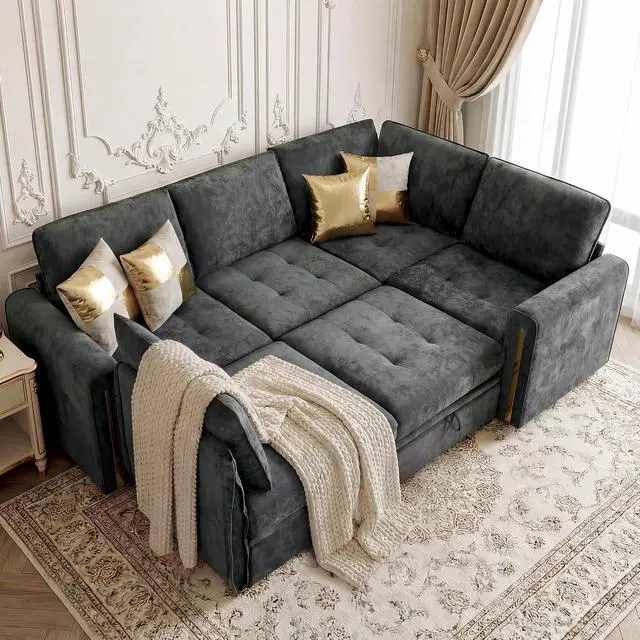Alt view image 4 of 7 - Oversized Modular Sectional Sofa, Chenille Sofa with Storage, Deep Seat | Storage Under Each Seat, Extra Deep Seating, Chenille Fabric, Flexible Layout, Gold Metal Accents, Washable Covers