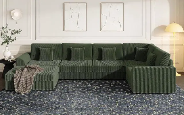 Alt view image 3 of 7 - 146" Modular Sectional Sofa, 6-Piece U-Shaped Couch with Ottoman | Oversized Deep Seating, Converts to Sofa Bed, Solid Wood Frame, Soft Corduroy Fabric, Tool-Free Assembly